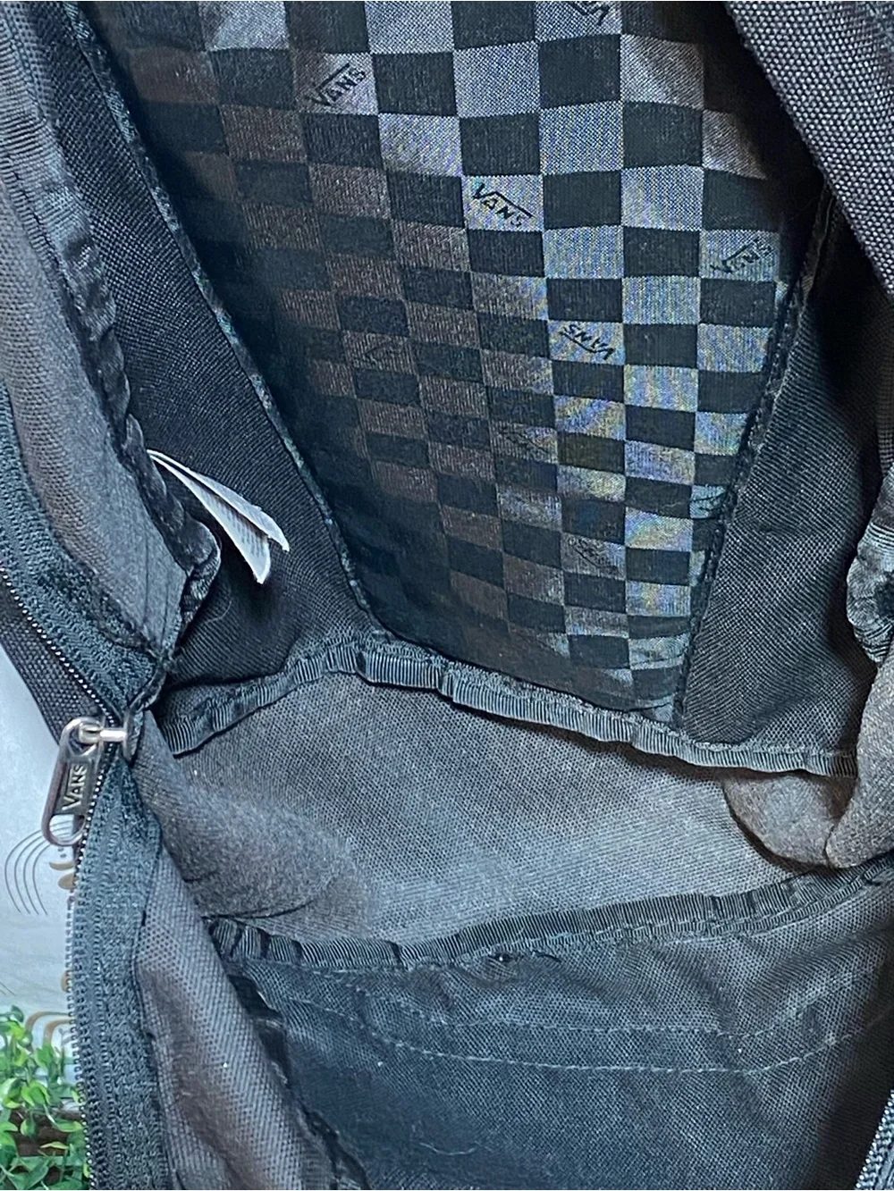 Vans Black Backpack with Black and White Checkerboard Pocket